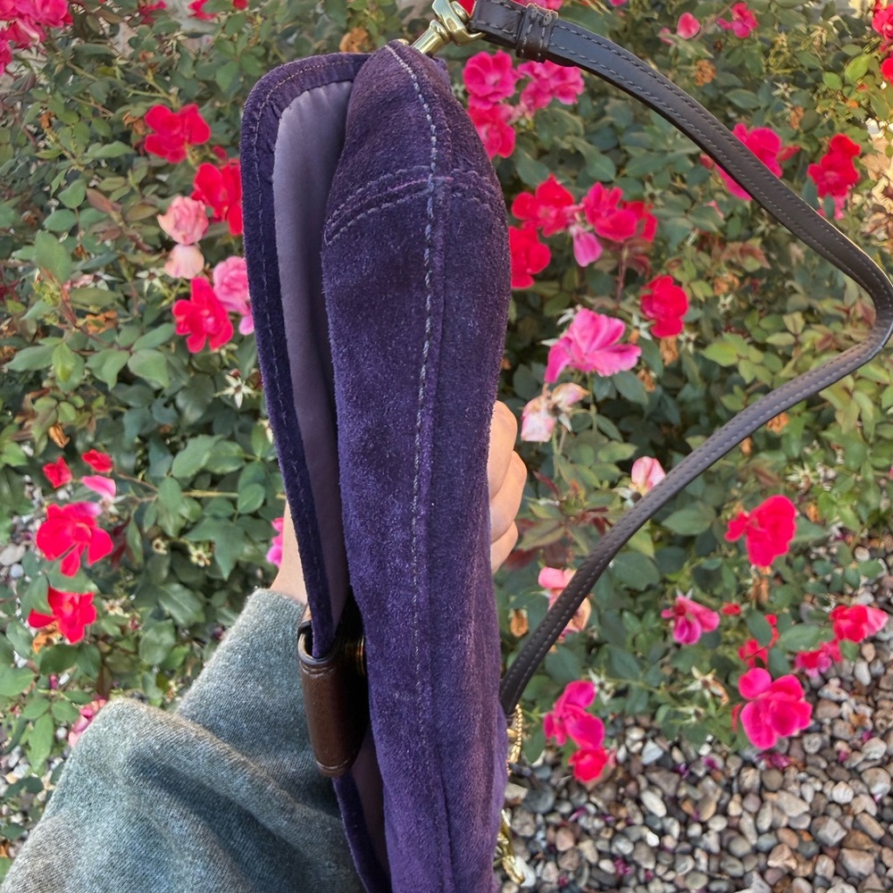 NEW COACH vintage purple suede baguette wristlet shoulder Bag Purse Clutch 42054 - Picture 11 of 12